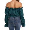 imageLYANER Womens Off Shoulder Ruffle Trim Puff Long Sleeve Tube Crop Blouse Shirt TopDeep Teal