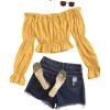 imageLYANER Womens Off Shoulder Ruffle Trim Puff Long Sleeve Tube Crop Blouse Shirt TopGinger