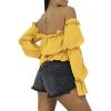 imageLYANER Womens Off Shoulder Ruffle Trim Puff Long Sleeve Tube Crop Blouse Shirt TopGinger