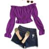 imageLYANER Womens Off Shoulder Ruffle Trim Puff Long Sleeve Tube Crop Blouse Shirt TopGrape Purple