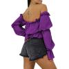 imageLYANER Womens Off Shoulder Ruffle Trim Puff Long Sleeve Tube Crop Blouse Shirt TopGrape Purple