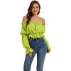 imageLYANER Womens Off Shoulder Ruffle Trim Puff Long Sleeve Tube Crop Blouse Shirt TopGrass Green