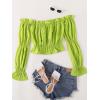 imageLYANER Womens Off Shoulder Ruffle Trim Puff Long Sleeve Tube Crop Blouse Shirt TopGrass Green