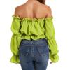imageLYANER Womens Off Shoulder Ruffle Trim Puff Long Sleeve Tube Crop Blouse Shirt TopGrass Green