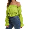 imageLYANER Womens Off Shoulder Ruffle Trim Puff Long Sleeve Tube Crop Blouse Shirt TopGrass Green