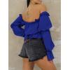imageLYANER Womens Off Shoulder Ruffle Trim Puff Long Sleeve Tube Crop Blouse Shirt TopNavy