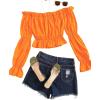 imageLYANER Womens Off Shoulder Ruffle Trim Puff Long Sleeve Tube Crop Blouse Shirt TopOrange