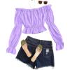 imageLYANER Womens Off Shoulder Ruffle Trim Puff Long Sleeve Tube Crop Blouse Shirt TopPurple