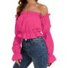 imageLYANER Womens Off Shoulder Ruffle Trim Puff Long Sleeve Tube Crop Blouse Shirt TopRose