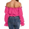 imageLYANER Womens Off Shoulder Ruffle Trim Puff Long Sleeve Tube Crop Blouse Shirt TopRose