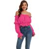 imageLYANER Womens Off Shoulder Ruffle Trim Puff Long Sleeve Tube Crop Blouse Shirt TopRose