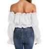 imageLYANER Womens Off Shoulder Ruffle Trim Puff Long Sleeve Tube Crop Blouse Shirt TopWhite