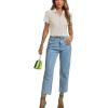 imageLYANER Womens Rib Knit Collar V Neck Button Down Ruffle Tirm Short Sleeve Crop Top Blouse ShirtBeige