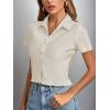 imageLYANER Womens Rib Knit Collar V Neck Button Down Ruffle Tirm Short Sleeve Crop Top Blouse ShirtBeige
