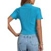 imageLYANER Womens Rib Knit Collar V Neck Button Down Ruffle Tirm Short Sleeve Crop Top Blouse ShirtBlue