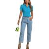 imageLYANER Womens Rib Knit Collar V Neck Button Down Ruffle Tirm Short Sleeve Crop Top Blouse ShirtBlue