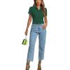 imageLYANER Womens Rib Knit Collar V Neck Button Down Ruffle Tirm Short Sleeve Crop Top Blouse ShirtDark Green