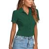 imageLYANER Womens Rib Knit Collar V Neck Button Down Ruffle Tirm Short Sleeve Crop Top Blouse ShirtDark Green