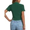 imageLYANER Womens Rib Knit Collar V Neck Button Down Ruffle Tirm Short Sleeve Crop Top Blouse ShirtDark Green
