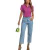 imageLYANER Womens Rib Knit Collar V Neck Button Down Ruffle Tirm Short Sleeve Crop Top Blouse ShirtDeep Purple