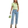imageLYANER Womens Rib Knit Collar V Neck Button Down Ruffle Tirm Short Sleeve Crop Top Blouse ShirtGrass Green