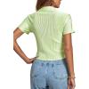 imageLYANER Womens Rib Knit Collar V Neck Button Down Ruffle Tirm Short Sleeve Crop Top Blouse ShirtGrass Green