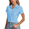 imageLYANER Womens Rib Knit Collar V Neck Button Down Ruffle Tirm Short Sleeve Crop Top Blouse ShirtLigth Blue