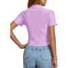 imageLYANER Womens Rib Knit Collar V Neck Button Down Ruffle Tirm Short Sleeve Crop Top Blouse ShirtLilac