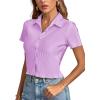 imageLYANER Womens Rib Knit Collar V Neck Button Down Ruffle Tirm Short Sleeve Crop Top Blouse ShirtLilac
