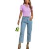 imageLYANER Womens Rib Knit Collar V Neck Button Down Ruffle Tirm Short Sleeve Crop Top Blouse ShirtLilac