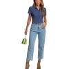 imageLYANER Womens Rib Knit Collar V Neck Button Down Ruffle Tirm Short Sleeve Crop Top Blouse ShirtNavy