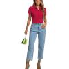 imageLYANER Womens Rib Knit Collar V Neck Button Down Ruffle Tirm Short Sleeve Crop Top Blouse ShirtRed