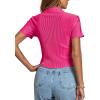 imageLYANER Womens Rib Knit Collar V Neck Button Down Ruffle Tirm Short Sleeve Crop Top Blouse ShirtRose