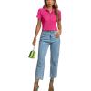 imageLYANER Womens Rib Knit Collar V Neck Button Down Ruffle Tirm Short Sleeve Crop Top Blouse ShirtRose