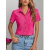 imageLYANER Womens Rib Knit Collar V Neck Button Down Ruffle Tirm Short Sleeve Crop Top Blouse ShirtRose