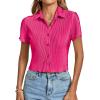imageLYANER Womens Rib Knit Collar V Neck Button Down Ruffle Tirm Short Sleeve Crop Top Blouse ShirtRose