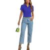 imageLYANER Womens Rib Knit Collar V Neck Button Down Ruffle Tirm Short Sleeve Crop Top Blouse ShirtRoyal Blue