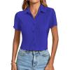 imageLYANER Womens Rib Knit Collar V Neck Button Down Ruffle Tirm Short Sleeve Crop Top Blouse ShirtRoyal Blue