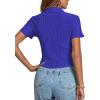 imageLYANER Womens Rib Knit Collar V Neck Button Down Ruffle Tirm Short Sleeve Crop Top Blouse ShirtRoyal Blue