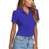 imageLYANER Womens Rib Knit Collar V Neck Button Down Ruffle Tirm Short Sleeve Crop Top Blouse ShirtRoyal Blue
