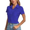 imageLYANER Womens Rib Knit Collar V Neck Button Down Ruffle Tirm Short Sleeve Crop Top Blouse ShirtRoyal Blue