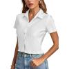 imageLYANER Womens Rib Knit Collar V Neck Button Down Ruffle Tirm Short Sleeve Crop Top Blouse ShirtWhite