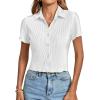 imageLYANER Womens Rib Knit Collar V Neck Button Down Ruffle Tirm Short Sleeve Crop Top Blouse ShirtWhite