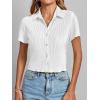 imageLYANER Womens Rib Knit Collar V Neck Button Down Ruffle Tirm Short Sleeve Crop Top Blouse ShirtWhite