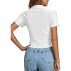 imageLYANER Womens Rib Knit Collar V Neck Button Down Ruffle Tirm Short Sleeve Crop Top Blouse ShirtWhite