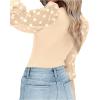 imageLYANER Womens Square Neck Blouse Sheer Mesh Lantern Sleeve Polka Dot Knit Business Casual Tops ShirtsBeige