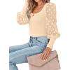 imageLYANER Womens Square Neck Blouse Sheer Mesh Lantern Sleeve Polka Dot Knit Business Casual Tops ShirtsBeige
