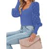imageLYANER Womens Square Neck Blouse Sheer Mesh Lantern Sleeve Polka Dot Knit Business Casual Tops ShirtsBlue