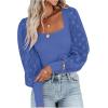 imageLYANER Womens Square Neck Blouse Sheer Mesh Lantern Sleeve Polka Dot Knit Business Casual Tops ShirtsBlue