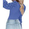 imageLYANER Womens Square Neck Blouse Sheer Mesh Lantern Sleeve Polka Dot Knit Business Casual Tops ShirtsBlue
